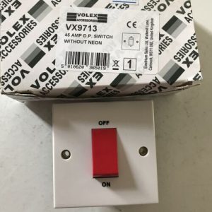 Volex VX9713 45A DP Switch 1G classic square white frame red rocker