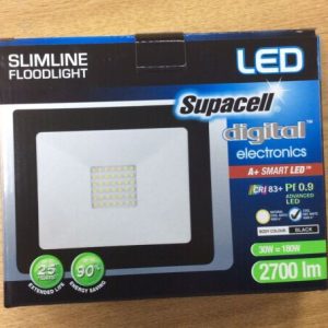 2x LED Slimline Floodlight Non-PIR 30W=180W 2700Im Security Light