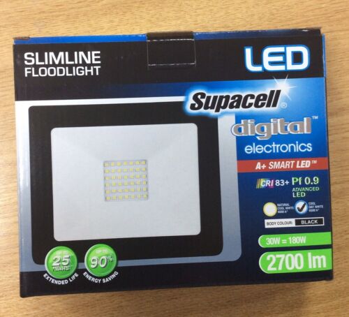 2x LED Slimline Floodlight Non-PIR 30W=180W 2700Im Security Light