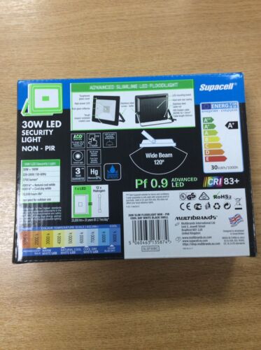 2x LED Slimline Floodlight Non-PIR 30W=180W 2700Im Security Light - Image 2