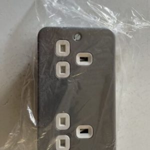 13A 2G Twin 230V Metal Clad Un-Switched Electric Wall Socket For Home & Business