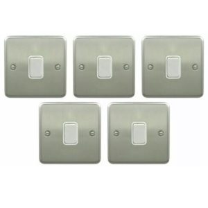 5 x Deta 1946SCW Light Switches 10 Amp Intermediate Satin Chrome / White  Insert