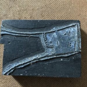 Vintage Metal House On Wooden Printer Block Stamp