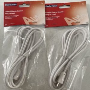 2x TV Aerial Cable COAX Coaxial RF Fly Lead Male to Male 2m Long