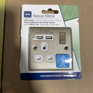 BG pearl nickel 13A switched single socket  complete with USB charger X 2
