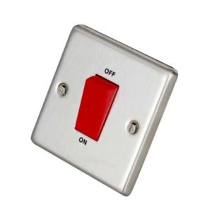 Volex 45A DP 1 Gang Switch Brushed Stainless Steel