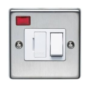 1 Gang 13A Switched Fused Spur with Neon, Stainless Steel / White