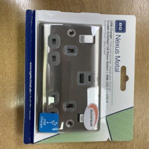 BG NBS22UAC30G Brushed Steel Double Socket with USB 30W Type A & Type C USB