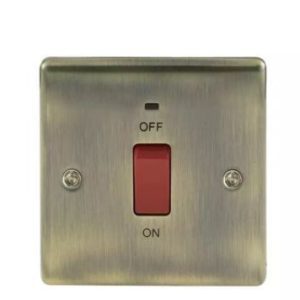 BG NAB74 Nexus Metal Antique Brass 45A 2 Pole Neon Cooker Switch