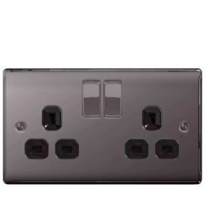 5x LAP Double 13A 2-Gang SP Switched Plug Sockets Black Nickel With Black Insert