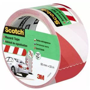 Scotch hazard tape (red & white) - 50mm x 33m