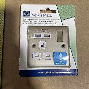BG pearl nickel 13A switched single socket  complete with USB charger