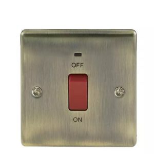 BG NAB74 Nexus Metal Antique Brass 45A 2 Pole Neon Cooker Switch