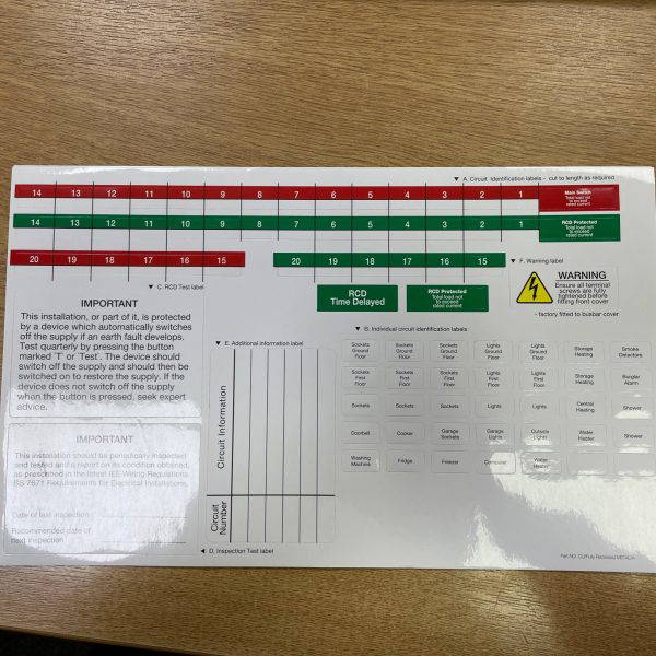 Pack Of 5 Consumer Unit Fuse Board Label Sheet Stickers MK Wylex BG ...