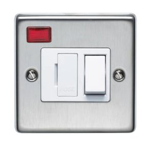 1 Gang 13A Switched Fused Spur with Neon, Stainless Steel / White
