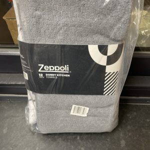 12 Pack Of Dobby Tea Towels Grey White Brand New Zeppoli
