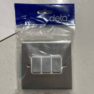 Deta SD1205SSW 10a 3 gang 2 way switch stainless steel/white