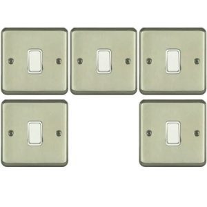 5 x Deta 1903SCW Light Switches 1 Gang 2 Way 10 Amp Satin Chrome/White Insert
