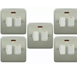 5 x Deta 1914SCW Switched Spurs 13 Amp with Neon Satin Chrome / White Insert