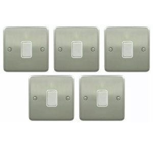 5 x Deta 1946SCW Light Switches 10 Amp Intermediate Satin Chrome / White  Insert