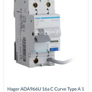 Hager ADA966U 16a C Curve Type A 1 Pole + Switched Neutral RCBO 2 Module C16